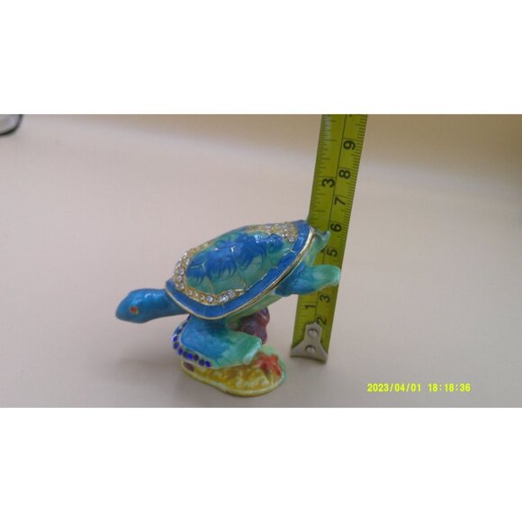 Hand-Painted Jeweled Turtle Figurine With Rhinestones & Colorful Base * AB20 - Picture 4 of 4